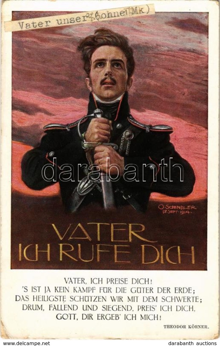 * T2/T3 1915 Vater Ich Rufe Dich / WWI German Military Propaganda Art Postcard S: O. Schindler (EK) - Non Classés