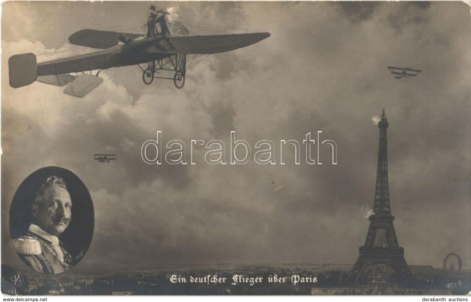 ** T2/T3 Ein Deutscher Flieger über Paris / WWI German Military Aircraft Over Paris, Emperor Wilhelm II (EK) - Unclassified