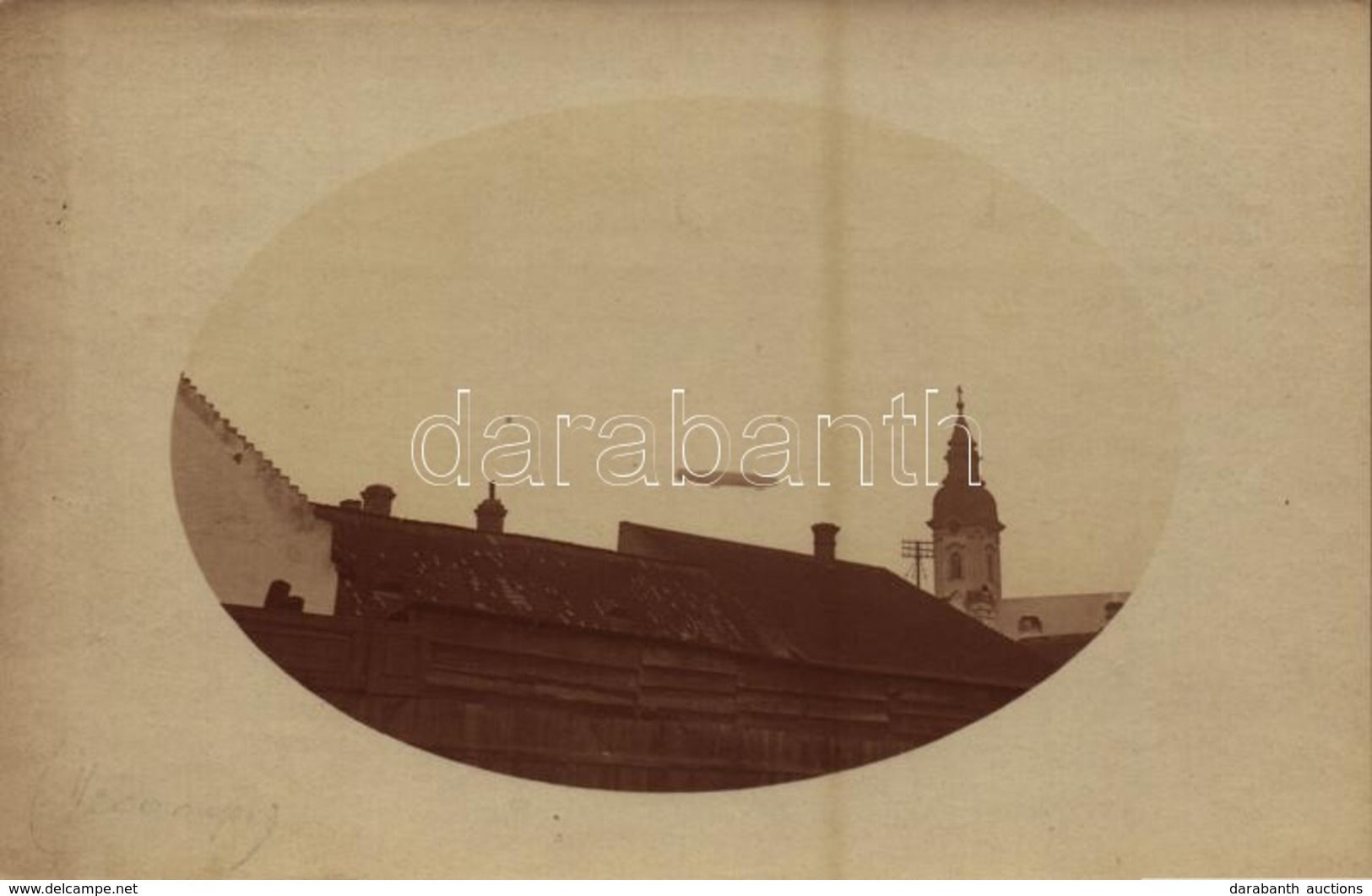 ** T2 Léghajó Egy Ismeretlen Város Felett, Templom / Airship Over An Unidentified Town, Church. Photo - Unclassified