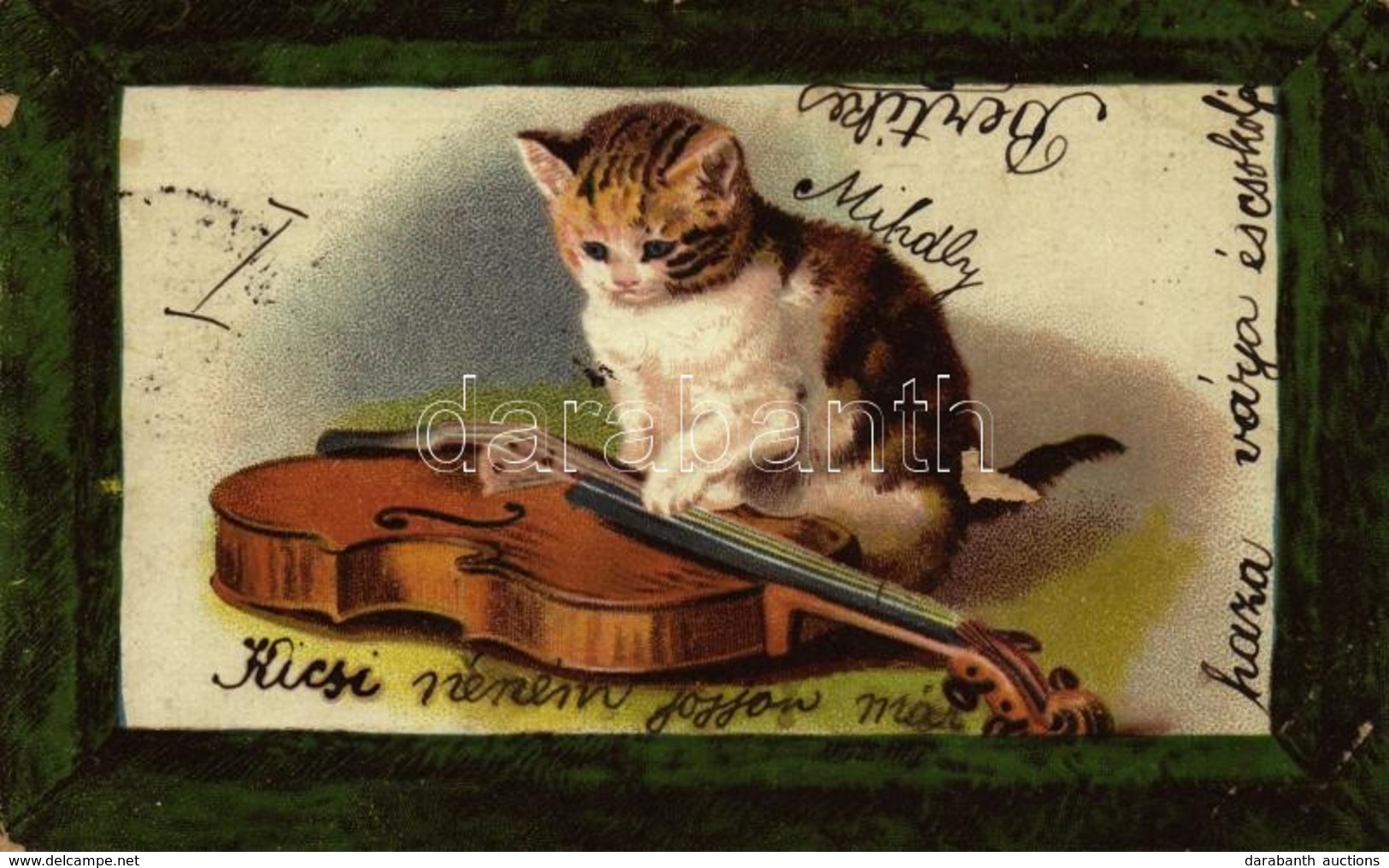 T2/T3 1902 Cat With Violin, Litho (EK) - Ohne Zuordnung