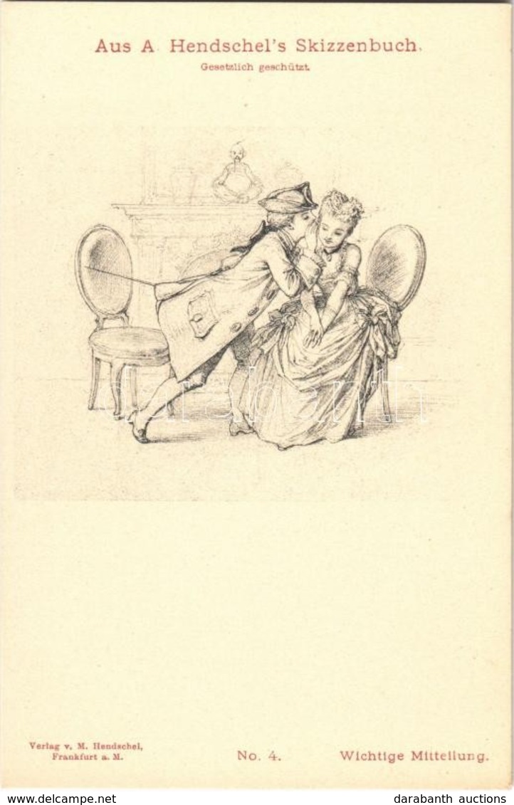 ** T1 Wichtige Mitteilung, Aus A. Hendschel's Skizzenbuch No. 4., Verlag V. M. Hendschel / Baroque Couple - Unclassified