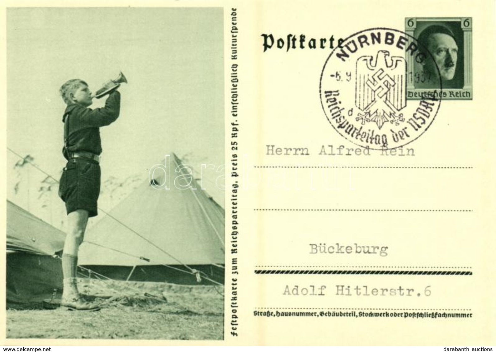 T2 Festpostkarte Zum Reichsparteitag / NSDAP German Nazi Party Propaganda, Hitlerjugend, Swastika; 6 Ga. Adolf Hitler +  - Non Classés