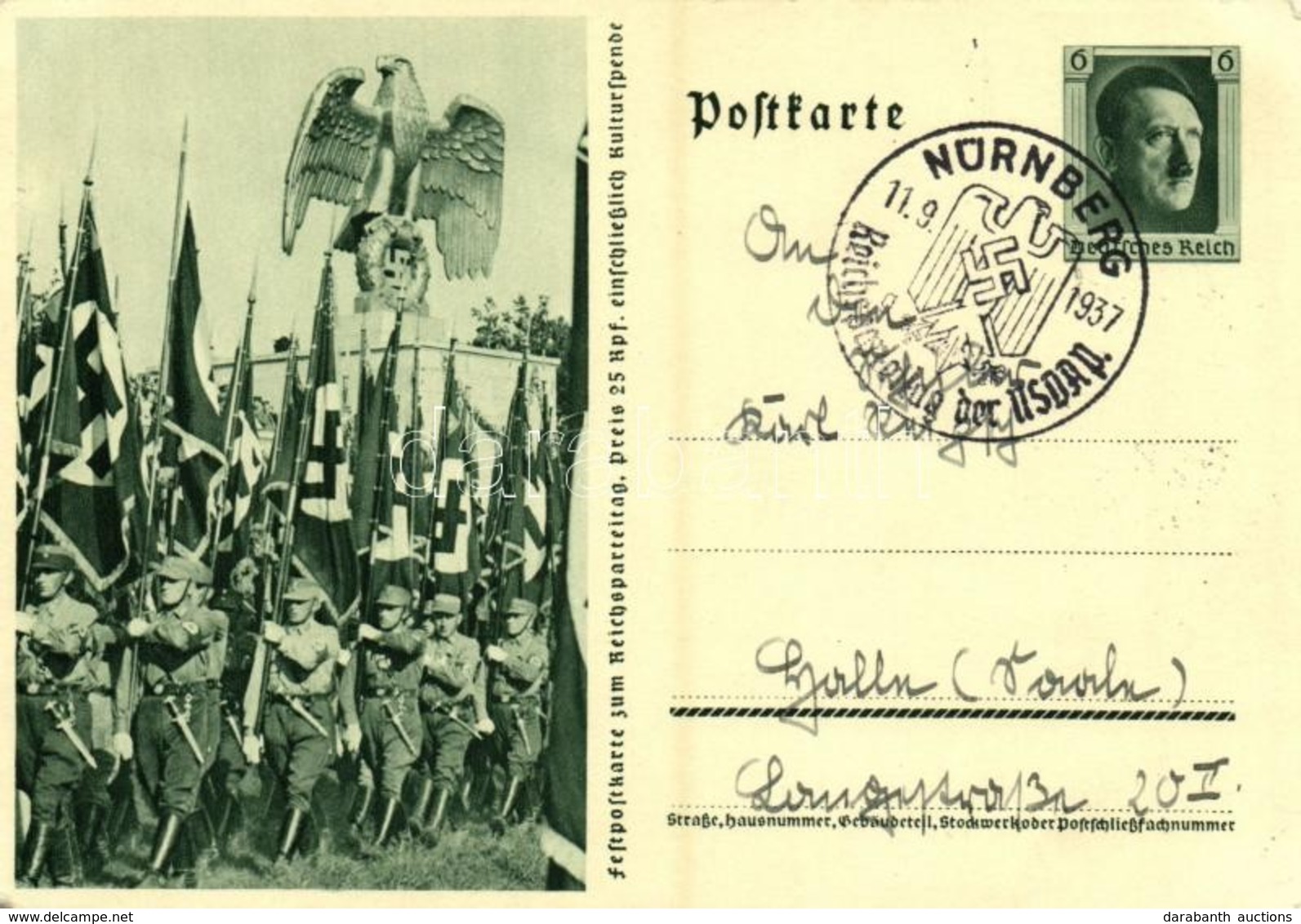 T2/T3 Festpostkarte Zum Reichsparteitag / NSDAP German Nazi Party Propaganda, Swastika; 6 Ga. Adolf Hitler + '1937 Reich - Non Classés