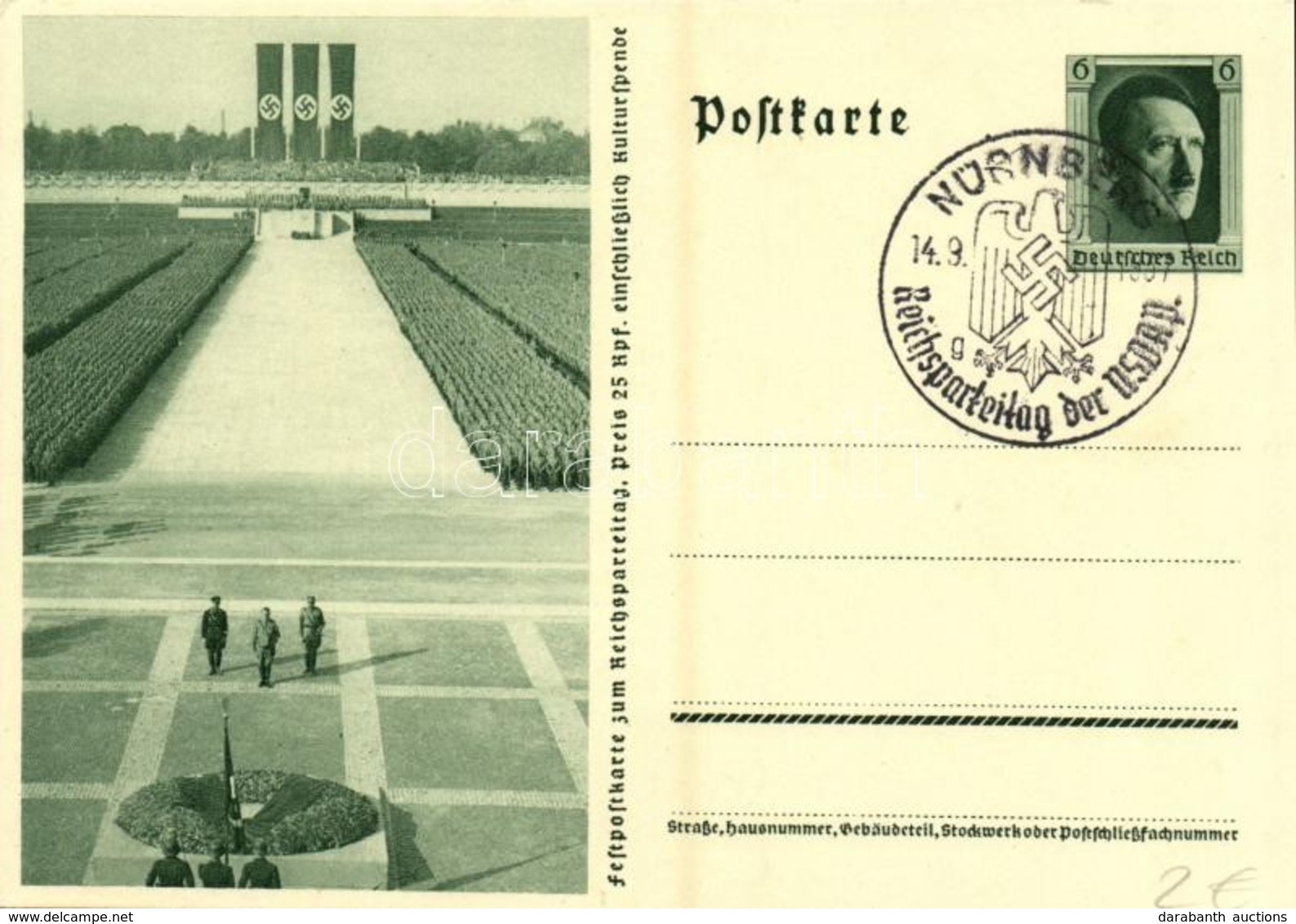 * T2 Festpostkarte Zum Reichsparteitag / NSDAP German Nazi Party Propaganda, Swastika; 6 Ga. Adolf Hitler + '1937 Reichs - Unclassified
