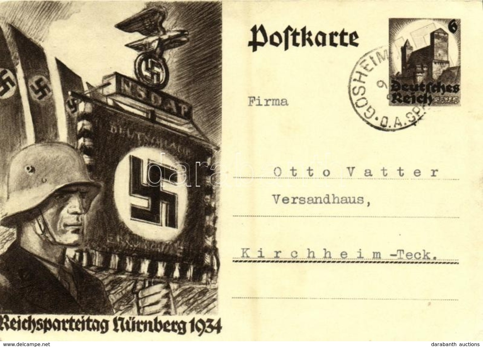 T2 1934 Reichsparteitag Nürnberg / Nuremberg Rally. NSDAP German Nazi Party Propaganda, Swastika; 6 Ga. (EK) - Unclassified