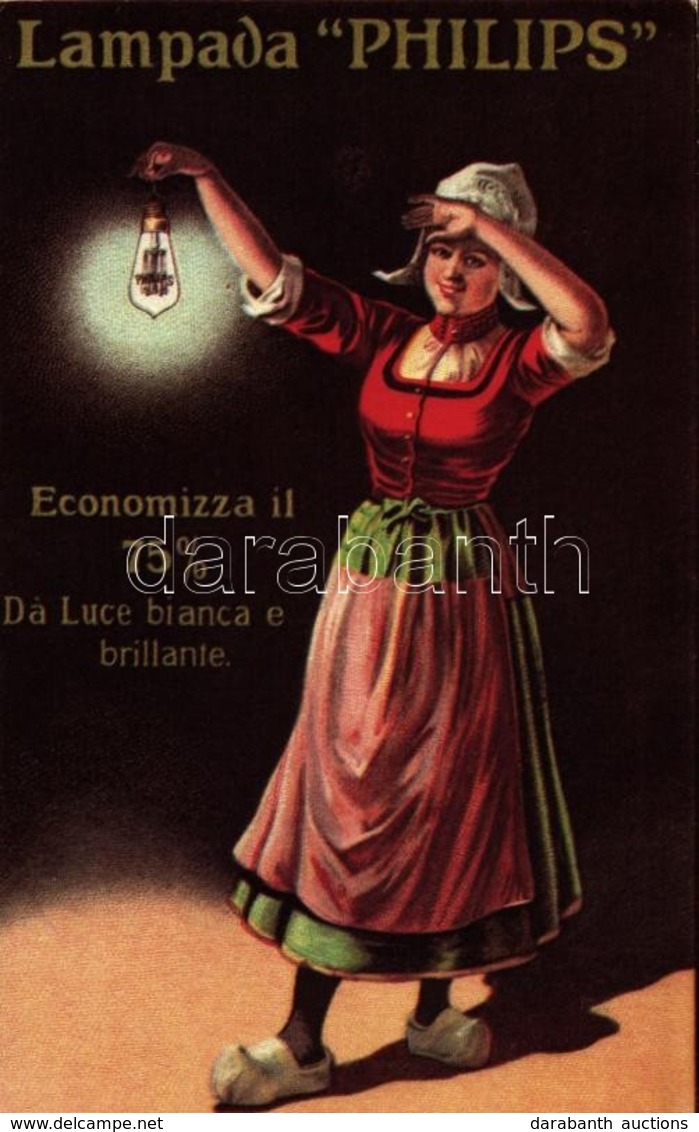 ** T1/T2 Lampada 'Philips'. Economizza Il 75% Da Luce Bianca E Brillante / Philips Lamp Advertisement, Dutch Girl - Unclassified