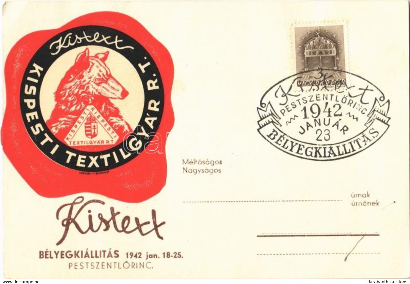 * T2/T3 Kistext Kispesti Textilgyár Rt. Reklámlapja. Bélyegkiállítás 1942. Pestszentlőrinc / Hungarian Textile Factory A - Ohne Zuordnung
