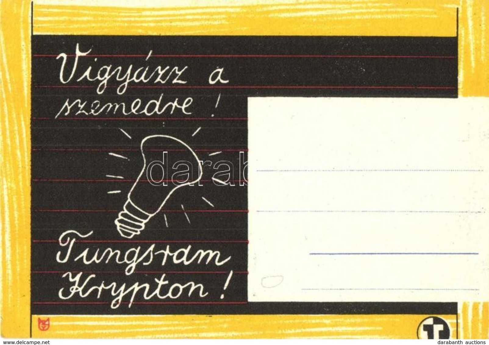 ** T1/T2 Tungsram Krypton Izzó Reklám Képeslap / Hungarian Light Bulb Advertisment Postcard - Non Classés