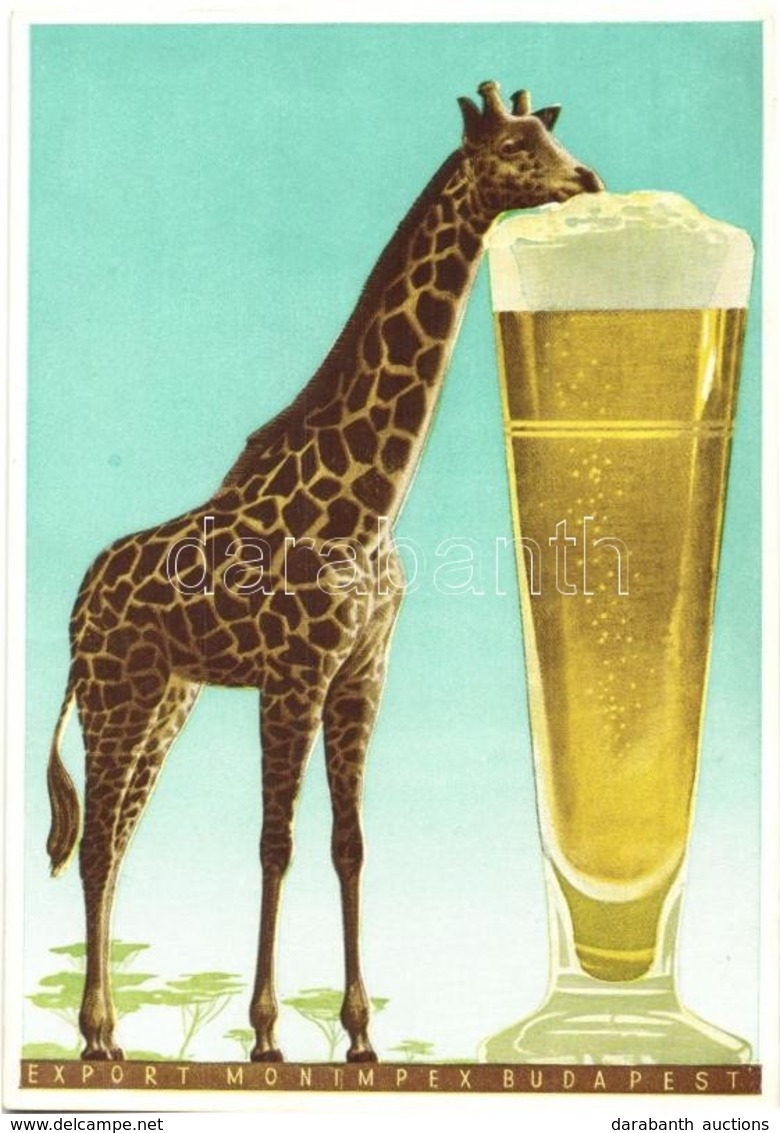** T1 Export Monimpex Budapest Reklámlap / Giraffe Beer Advertisement Art Postcard - Non Classés
