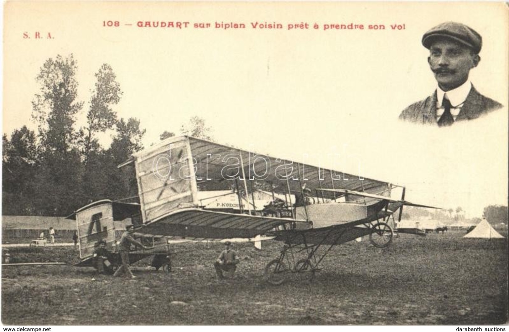 ** T1/T2 Gaudart Sur Biplan Voisin Pret A Prendre Son Vol / Louis Gaudart Preparing To Take Flight In The Voisin Biplane - Ohne Zuordnung