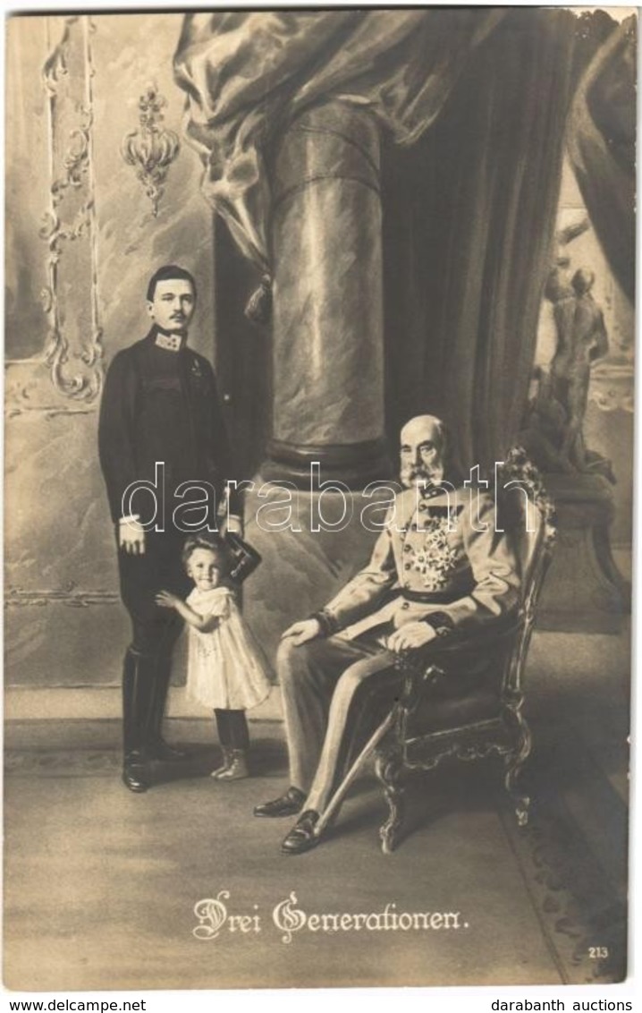 ** T2/T3 Drei Generationen / Franz Joseph I With His Son, Charles I, And One Of His Grandchildren (worn Corner) - Unclassified