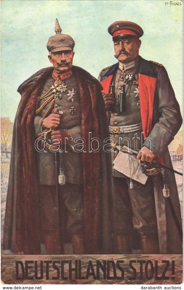 ** T1/T2 Deutschlands Stolz! / Wilhelm II And Paul Von Hindenburg, Wohlfahrts-Karte Der Rotes Kreuz S: Art. Fischer - Zonder Classificatie