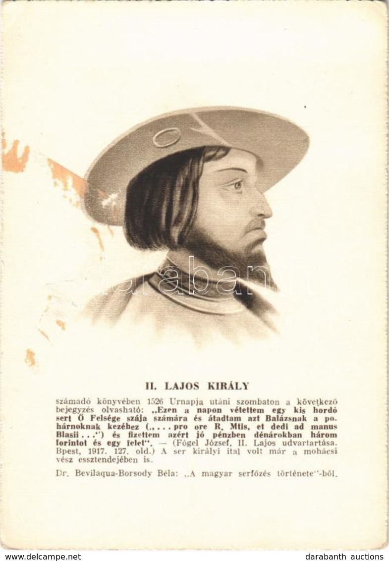 ** T2/T3 II. Lajos Király / Louis II Of Hungary (15 Cm X 10,5 Cm) (ragasztónyom / Gluemark) - Unclassified