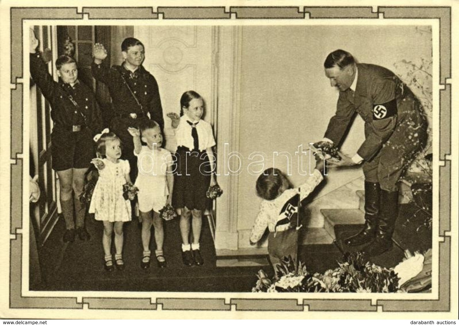 ** T2 Adolf Hitler With Little Children And Hitlerjugend. NSDAP German Nazi Party Propaganda 6+19 Ga. - Unclassified