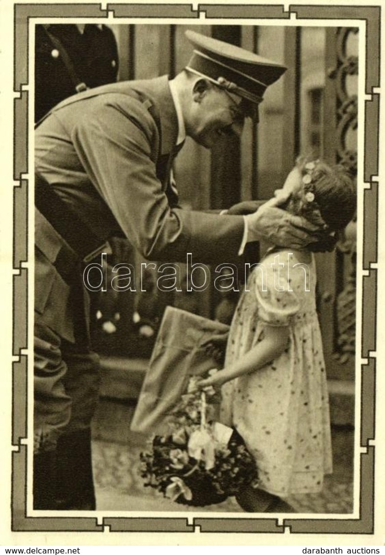 T2 Adolf Hitler With Little Girl. NSDAP German Nazi Party Propaganda, + '1939 50. Geburtstag Des Führers. Deutsch Die Sa - Non Classés