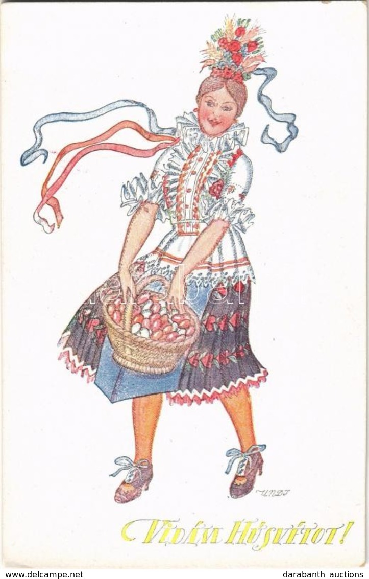 ** T1/T2 'Vidám Húsvétot!', üdvözlőlap, Anya- és Csecsemővédő Országos Egyesület / Girl In Hungarian Folk Costume, Easte - Zonder Classificatie