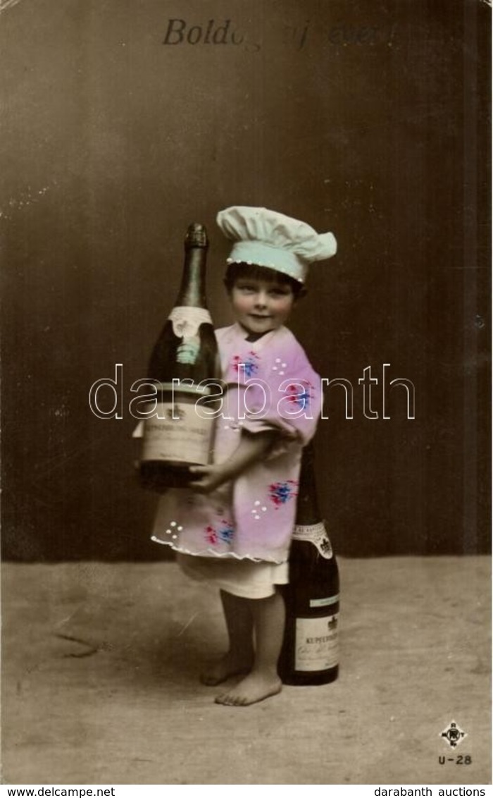 T2/T3 1907 Boldog Újévet! / New Year Greeting, Child With Champagne (EK) - Non Classés