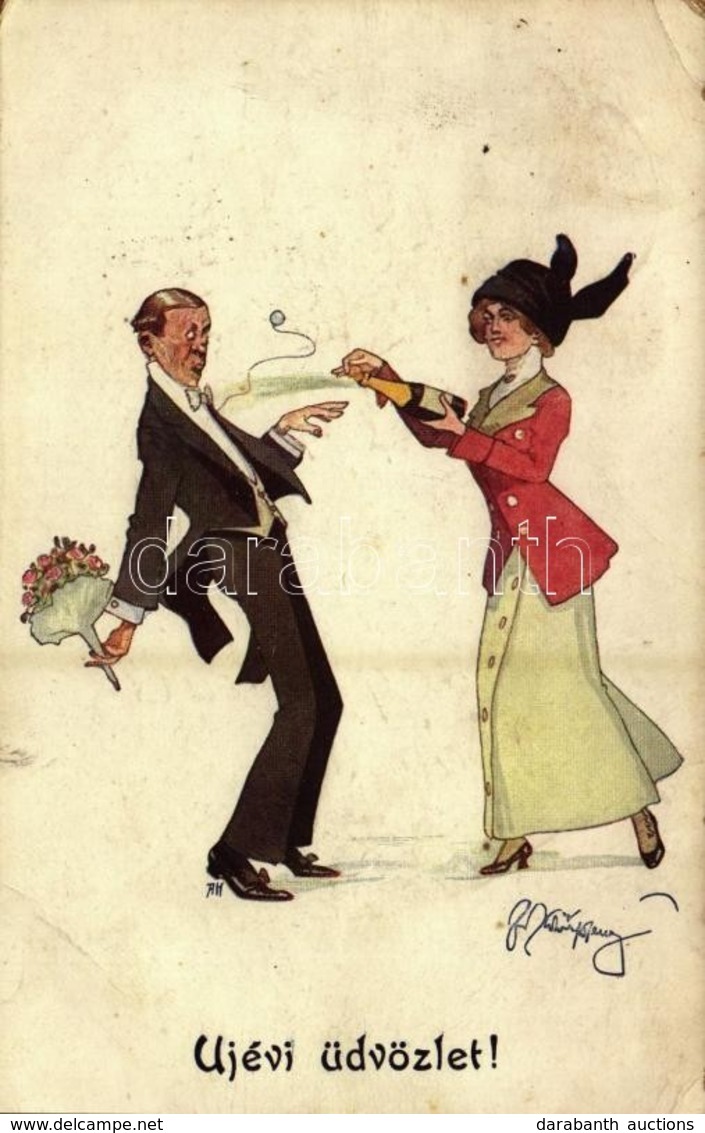 T2/T3 1921 Újévi üdvözlet! / New Year Greeting, Woman With Champagne, Humour. B.K.W.I. 3138-4. S: Schönpflug (EB) - Zonder Classificatie