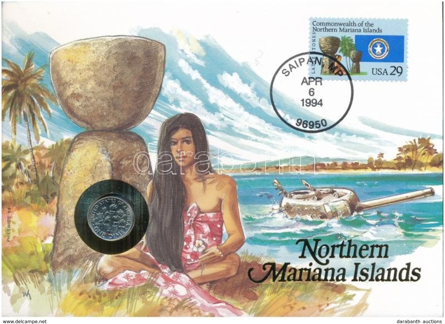 Amerikai Egyesült Államok / Észak Mariana-szigetek 1994P 10c Felbélyegzett Borítékban, Bélyegzéssel, Német Nyelvű Leírás - Zonder Classificatie