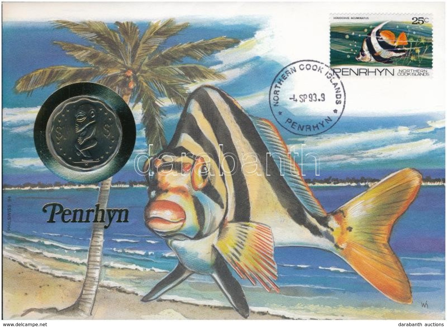 Cook-szigetek / Penrhyn 1992. 1$ Felbélyegzett Borítékban, Bélyegzéssel, Német Nyelvű Leírással T:1 
Cook Islands / Penr - Non Classés