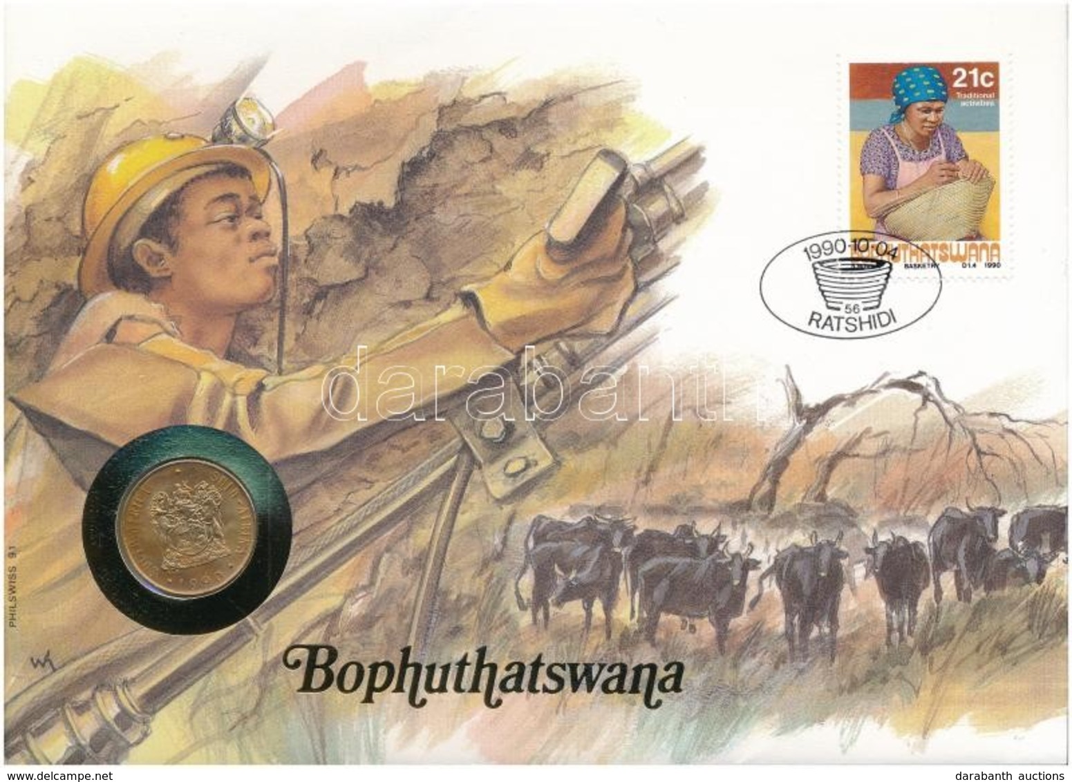 Dél-Afrika / Bophuthatswana 1990. 2c Felbélyegzett Borítékban, Bélyegzéssel, Német Nyelvű Leírással T:1 
South Africa /  - Ohne Zuordnung