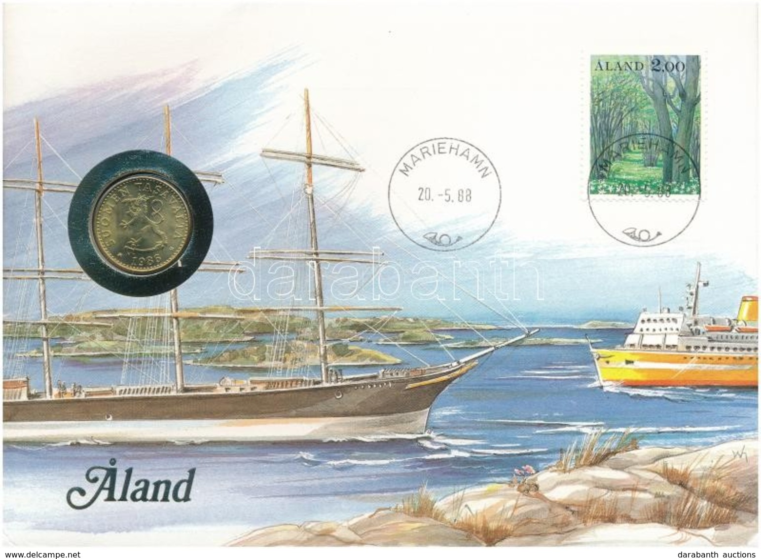 Finnország / Aland 1986. 20p Felbélyegzett Borítékban, Bélyegzéssel, Német Nyelvű Leírással T:1 
Finland / Aland 1986. 2 - Unclassified