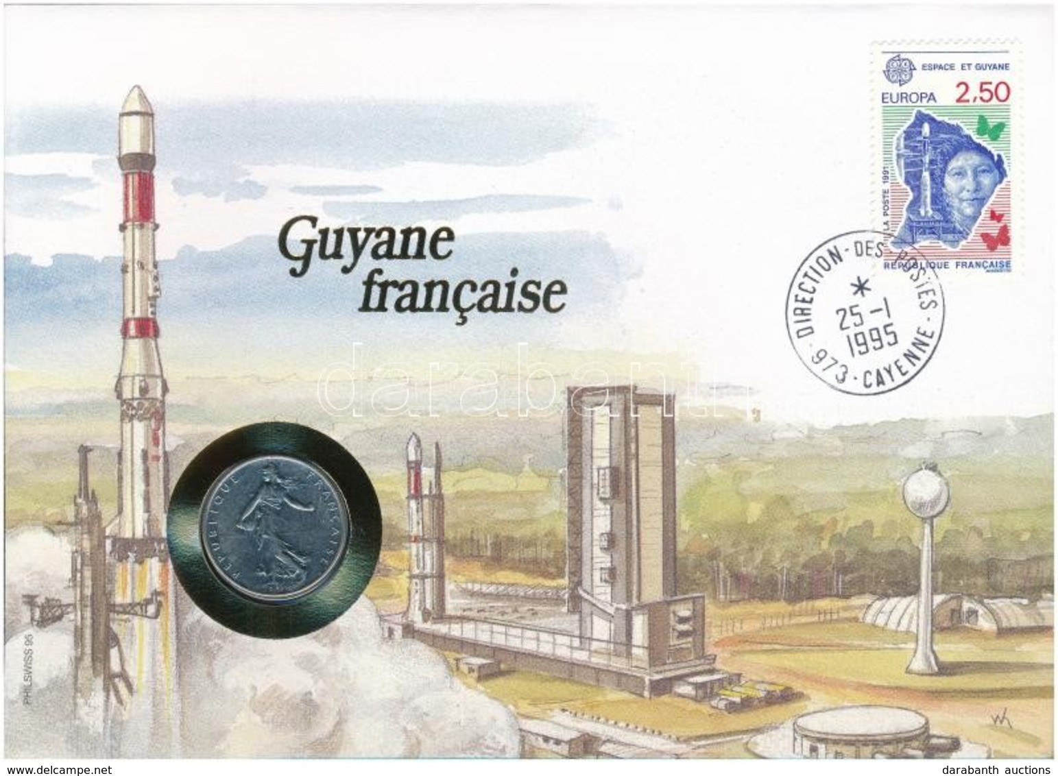 Franciaország / Francia Guyana 1991. 1Fr  Felbélyegzett Borítékban, Bélyegzéssel, Német Nyelvű Leírással T:1 
France / F - Non Classés