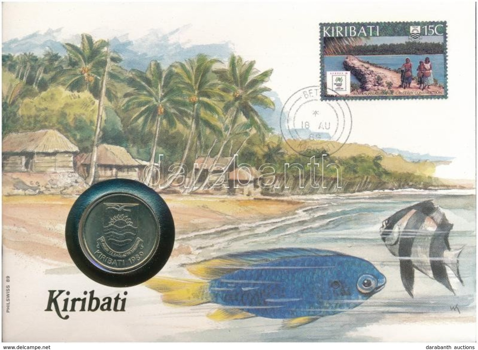 Kiribati 1989. 2$ Felbélyegzett Borítékban, Bélyegzéssel, Német Nyelvű Leírással T:1 
Kiribati 1989. 2 Dollars In Envelo - Unclassified