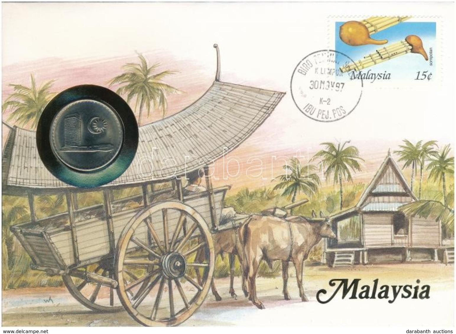 Malajzia 1987. 50s Felbélyegzett Borítékban, Bélyegzéssel, Német Nyelvű Leírással T:1 
Malaysia 1987. 50 Sen In Envelope - Non Classés