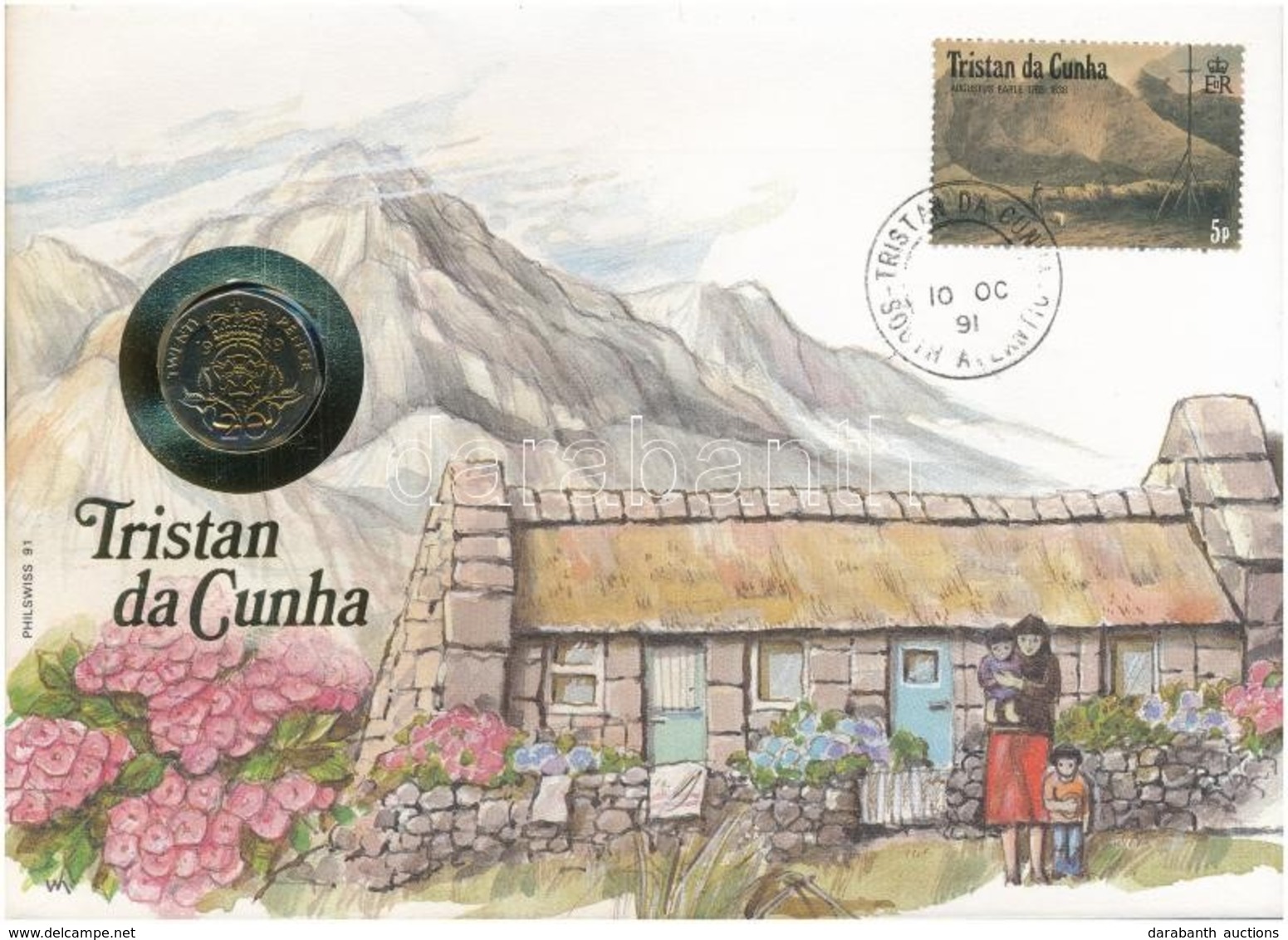 Nagy-Britannia / Tristan Da Cunha 1989. 20p Felbélyegzett Borítékban, Bélyegzéssel, Német Nyelvű Leírással T:1 
Great Br - Unclassified