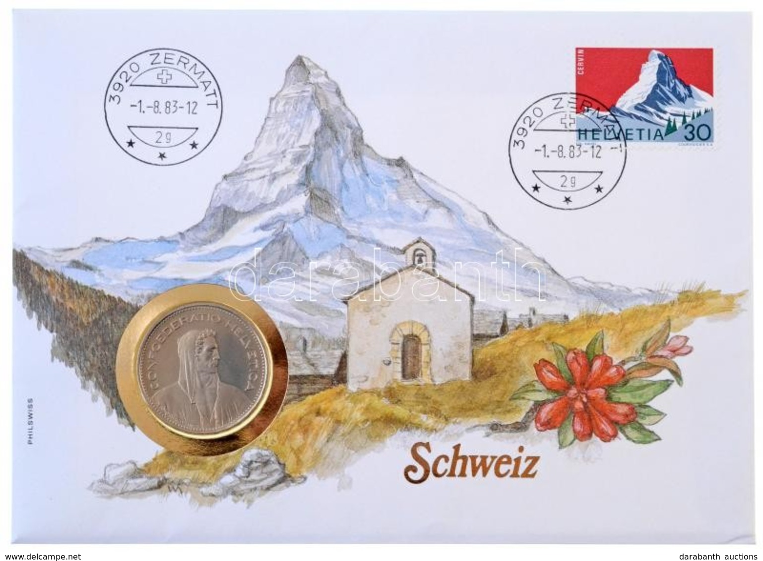 Svájc 1981. 5Fr Cu-Ni Felbélyegzett Borítékban, Bélyegzéssel, Német Nyelvű Leírással T:1 
Switzerland 1981. 5 Francs Cu- - Non Classés