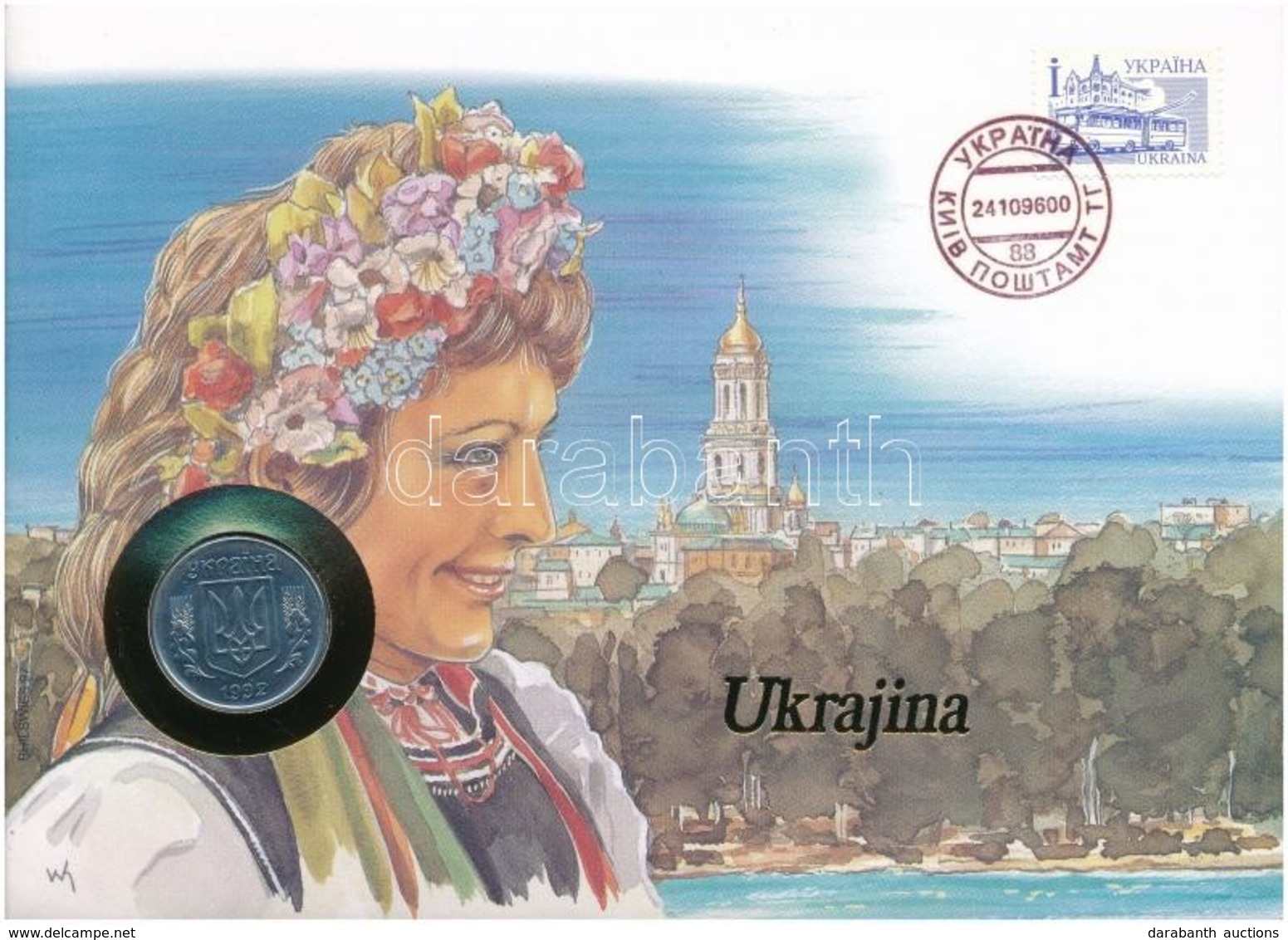 Ukrajna 1992. 5k Felbélyegzett Borítékban, Bélyegzéssel, Német Nyelvű Leírással T:1 
Ukraine 1992. 5 Kopiyok In Envelope - Non Classés