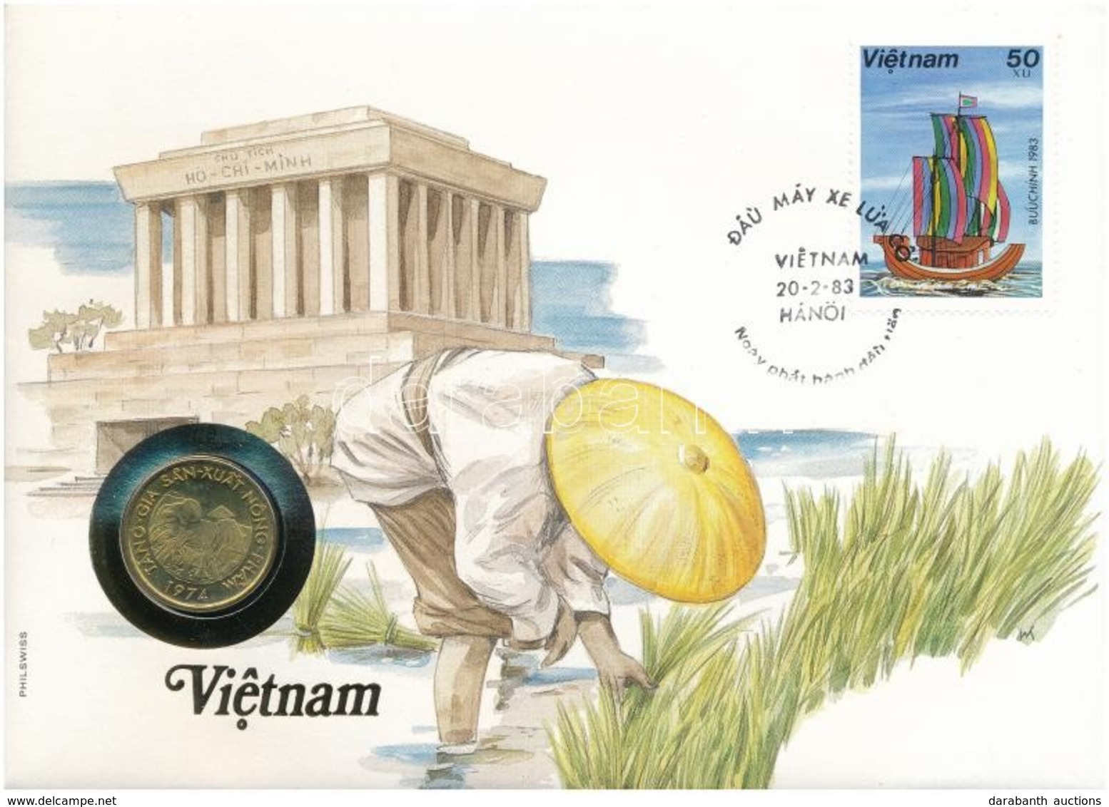 Vietnám 1974. 10D Felbélyegzett Borítékban, Bélyegzéssel, Német Nyelvű Leírással T:1 
Vietnam 1974. 10 Dong In Envelope  - Unclassified
