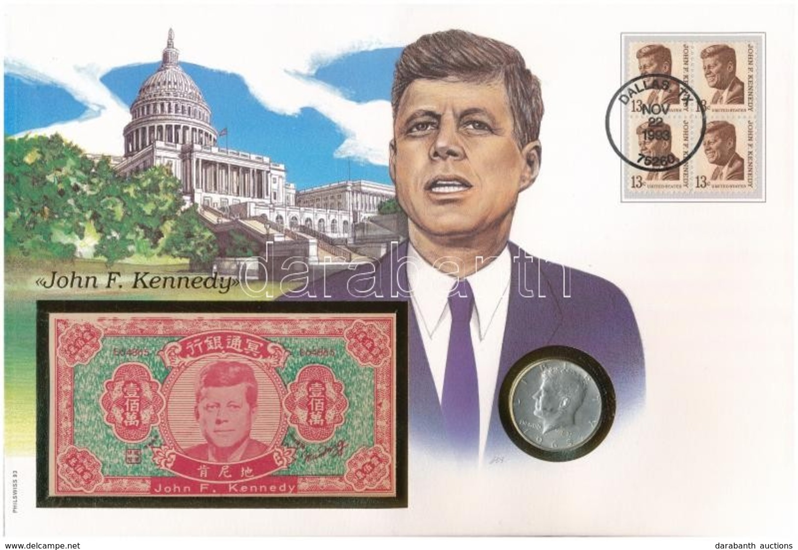 Amerikai Egyesült Államok 'John F. Kennedy' érmés és Bankjegyes, Pecsételt Boríték Benne 1965. 1/2$ Ag 'Kennedy' érmével - Unclassified