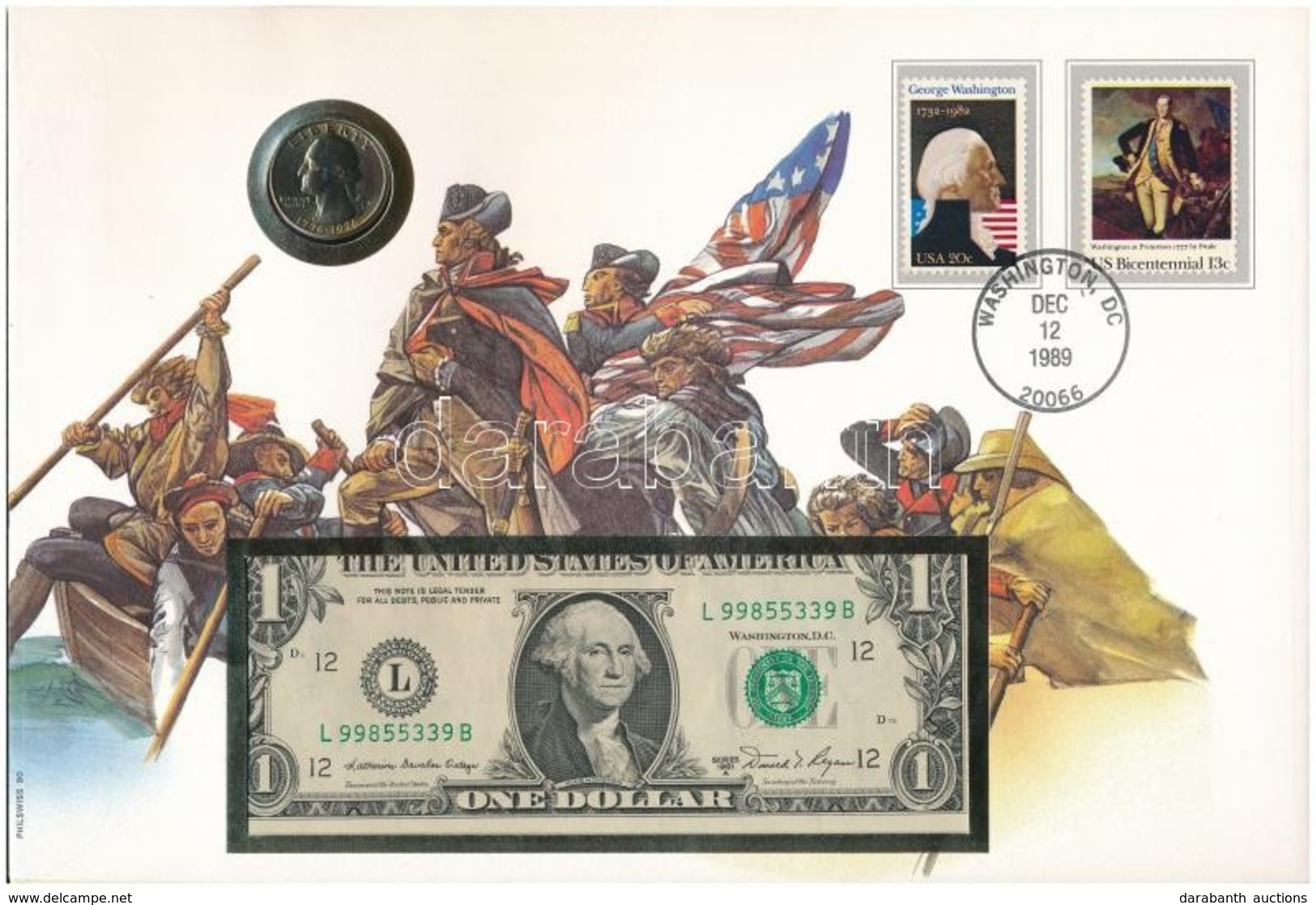 Amerikai Egyesült Államok érmés és Bankjegyes, Pecsételt Boríték Benne 1976. 25c Cu-Ni érmével és 1981. 2$ Bankjeggyel A - Unclassified