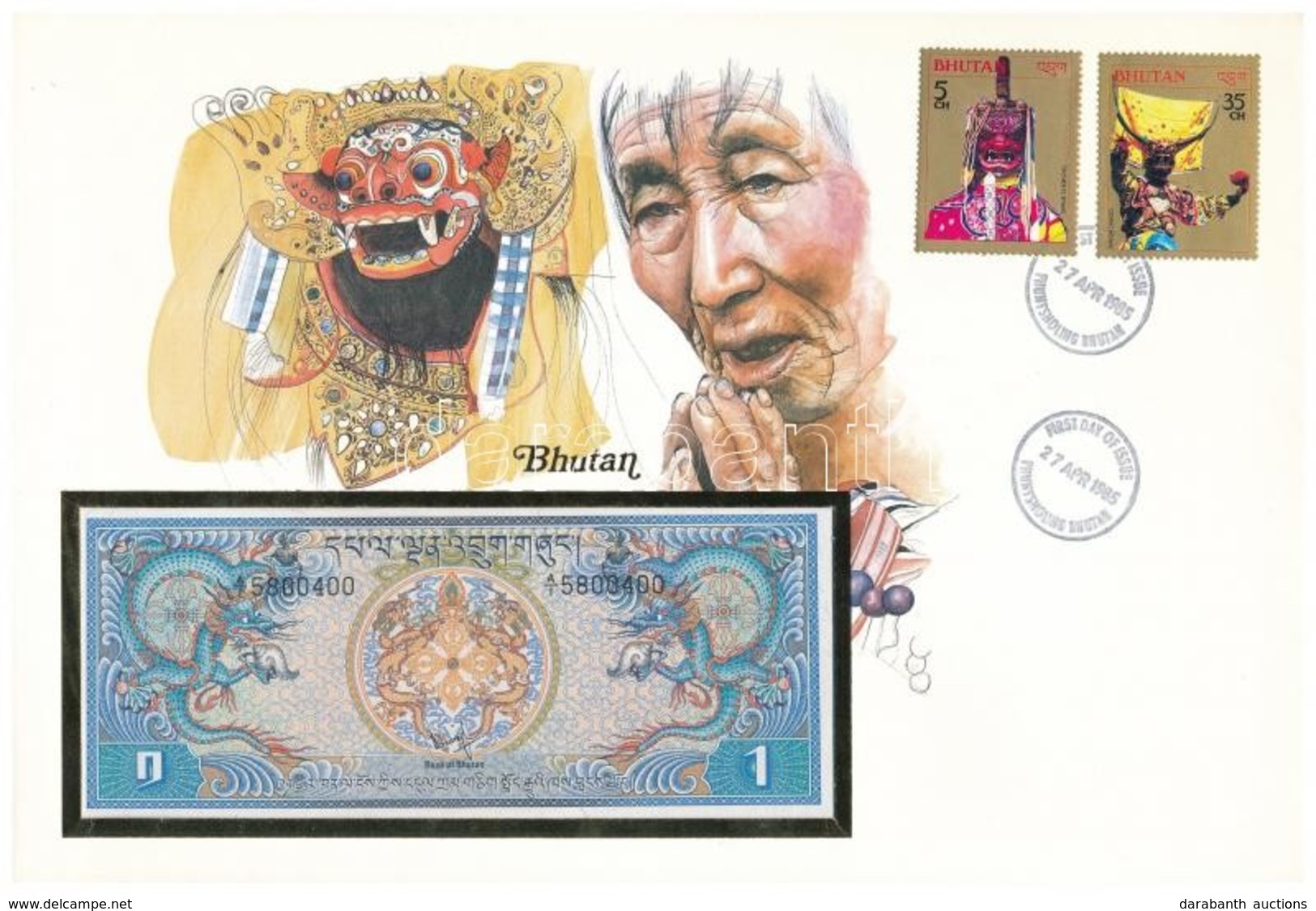 Bhutan 1N ~1981. Borítékban, Alkalmi Bélyeggel és Bélyegzéssel T:I
Bhutan ~1981. 1 Ngultrum In Envelope With Stamps And  - Unclassified