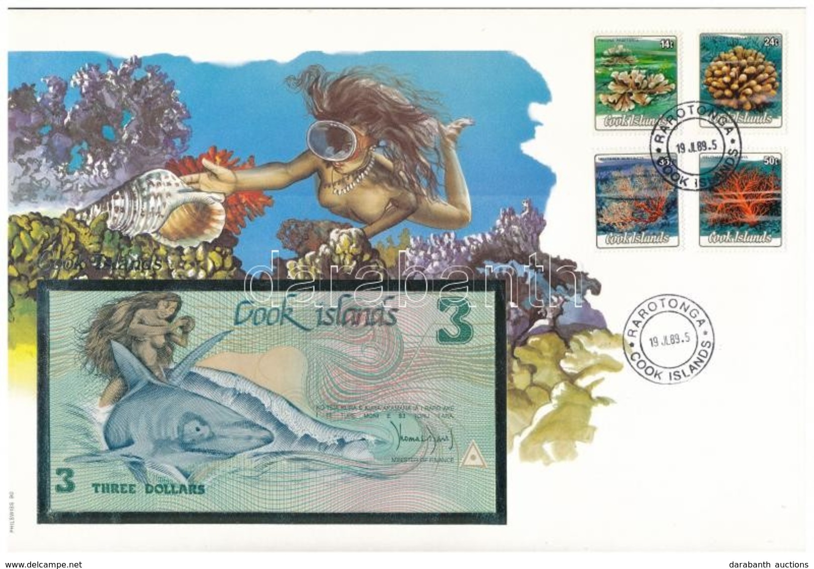 Cook-szigetek 1987. 3$ Felbélyegzett Borítékban, Bélyegzéssel T:I 
Cook Islands 1987. 3 Dollars In Envelope With Stamp A - Non Classés