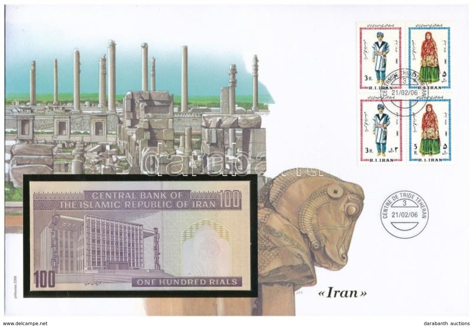 Irán 1985- 100R Felbélyegzett Borítékban, Bélyegzéssel T:I 
Iran 1985- 100 Rials In Envelope With Stamp And Cancellation - Non Classés