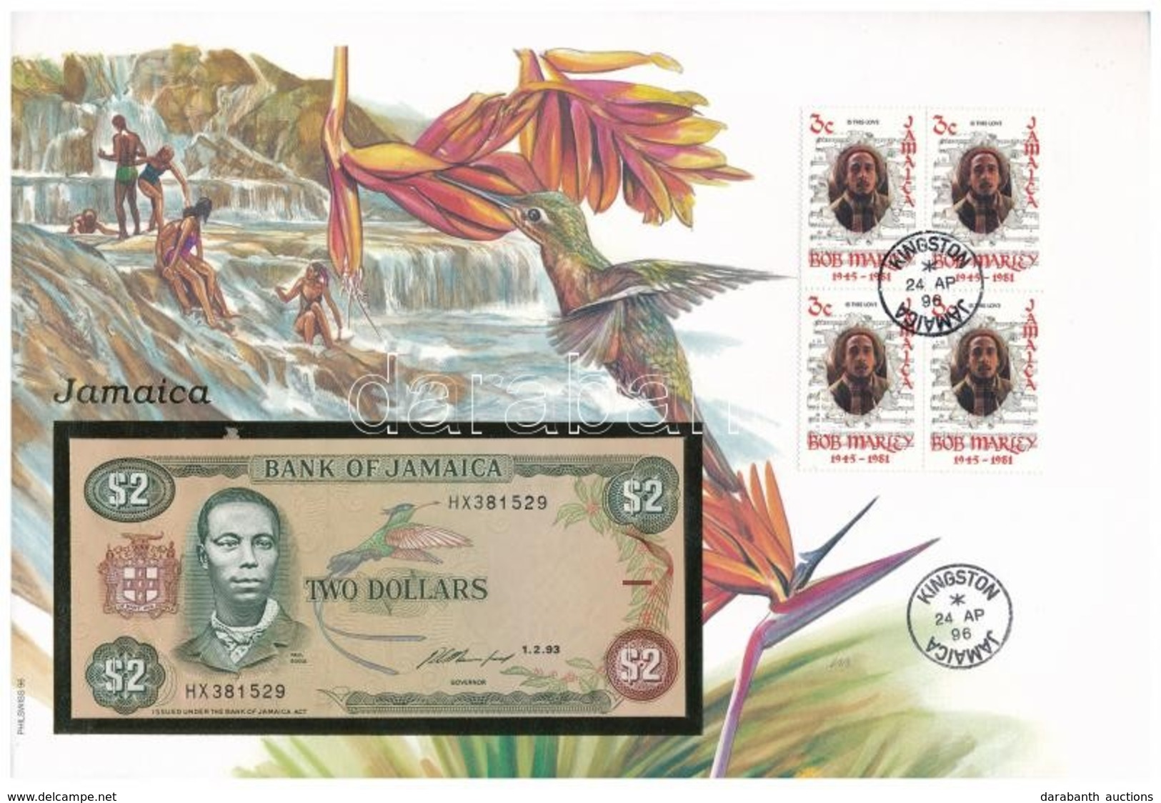 Jamaika 1993. 2$ Borítékban, Alkalmi Bélyeggel és Bélyegzéssel T:I
Jamaica 1993. 2 Dollars In Envelope With Stamps And C - Unclassified