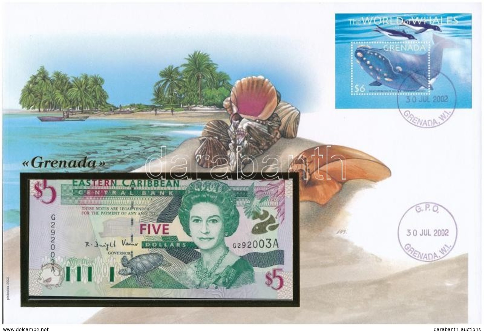 Kelet-Karibi Államok 2000. 5$ Felbélyegzett Borítékban, Bélyegzéssel T:I 
Eastern Caribbean States 2000. 5 Dollars In En - Non Classés