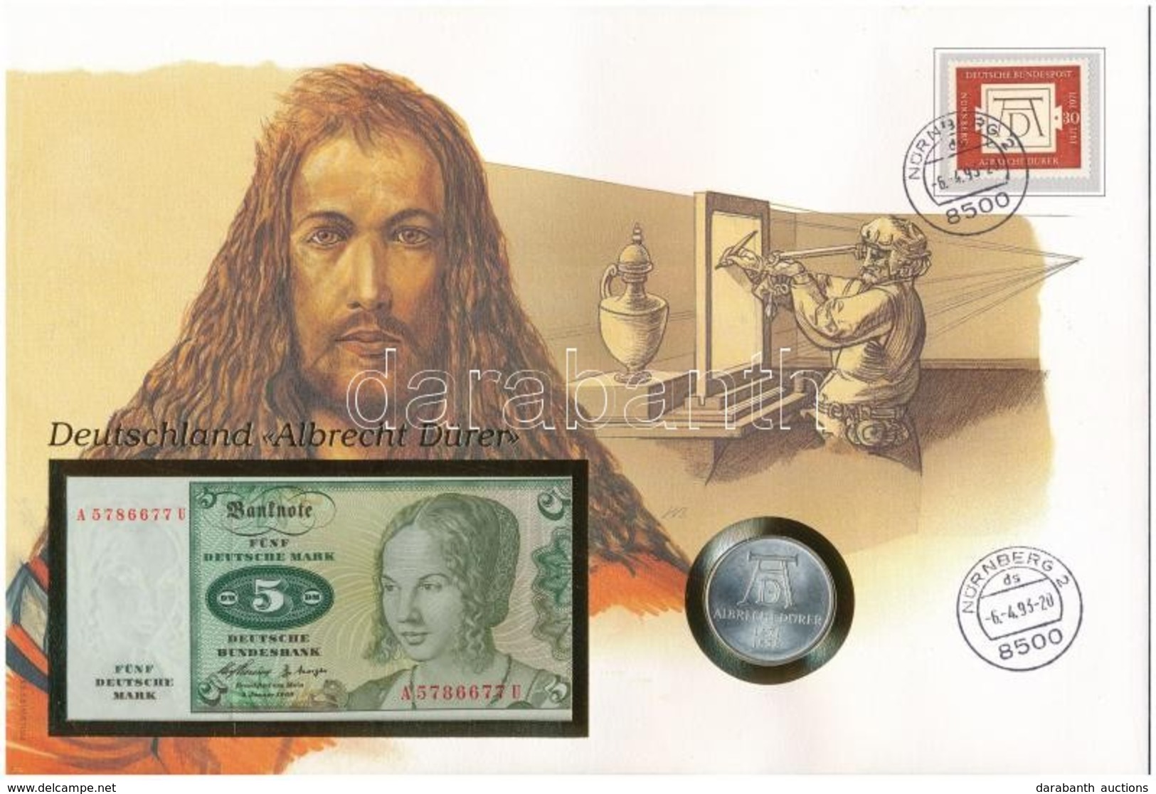 NSZK 'Németország - Albrecht Dürer' érmés és Bankjegyes, Pecsételt Boríték Benne 1971D 5M Ag 'Albrecht Dürer Születéséne - Non Classés