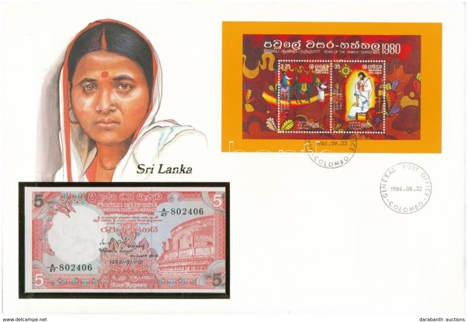 Srí Lanka 1982. 5R Borítékban, Alkalmi Bélyeggel és Bélyegzéssel T:I Sri Lanka 1982. 5 Rupees In Envelope With Stamps An - Zonder Classificatie