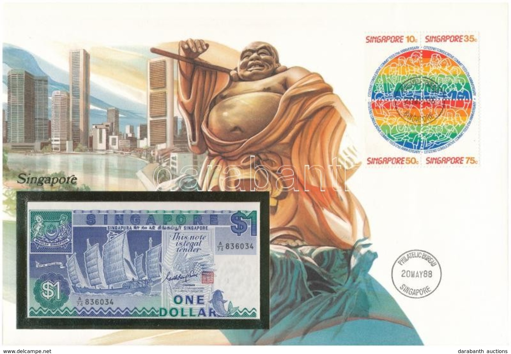 Szingapúr 1987. 1$ Felbélyegzett Borítékban, Bélyegzéssel T:I 
Singapore 1987. 1 Dollar In Envelope With Stamp And Cance - Non Classés