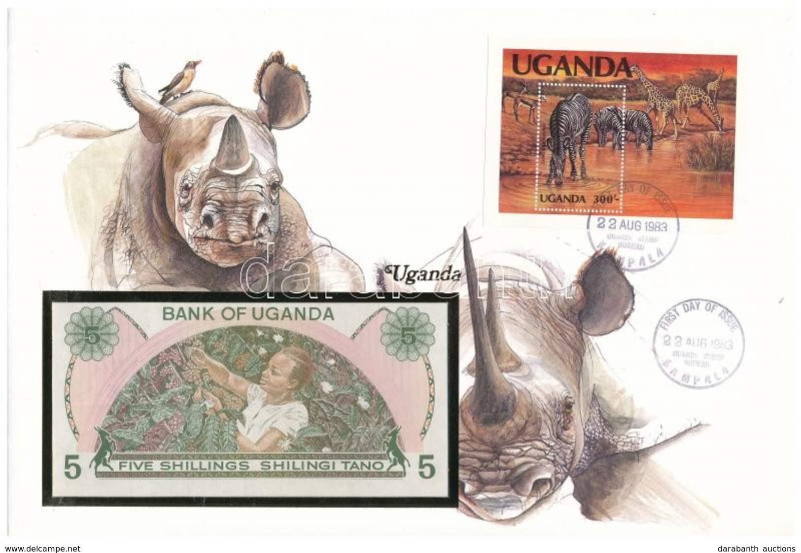Uganda 1982. 5Sh Borítékban, Alkalmi Bélyeggel és Bélyegzéssel T:I
Uganda 1982. 5 Schilling In Envelope With Stamps And  - Non Classés