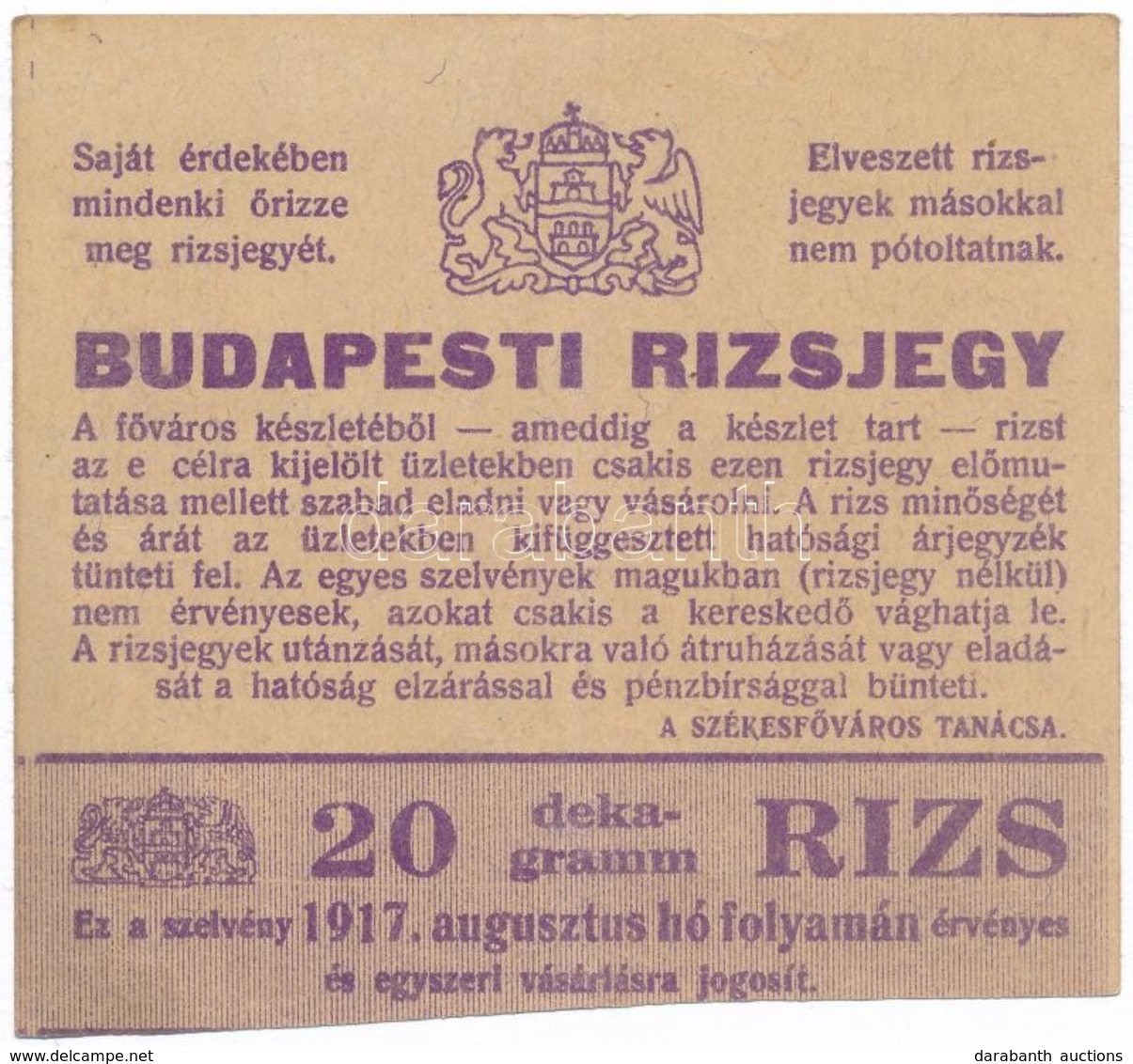 Budapest 1917. 'Budapesti Rizsjegy' T:III Vágott - Unclassified