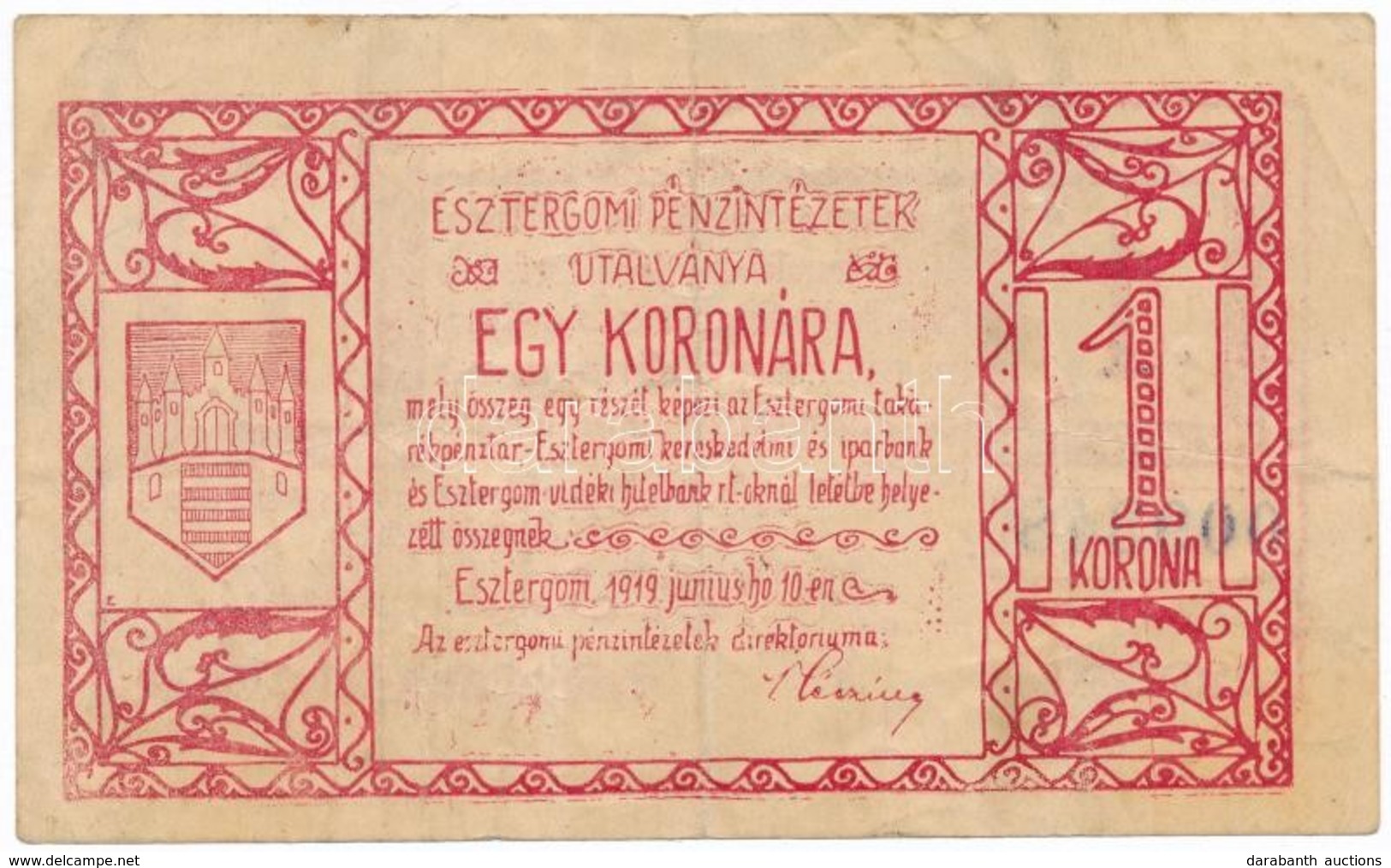 Esztergom 1919. 1K 'Esztergomi Pénzintézetek Utalványa' Felülbélyegzett T:III
Adamo EST-1.1 - Non Classés