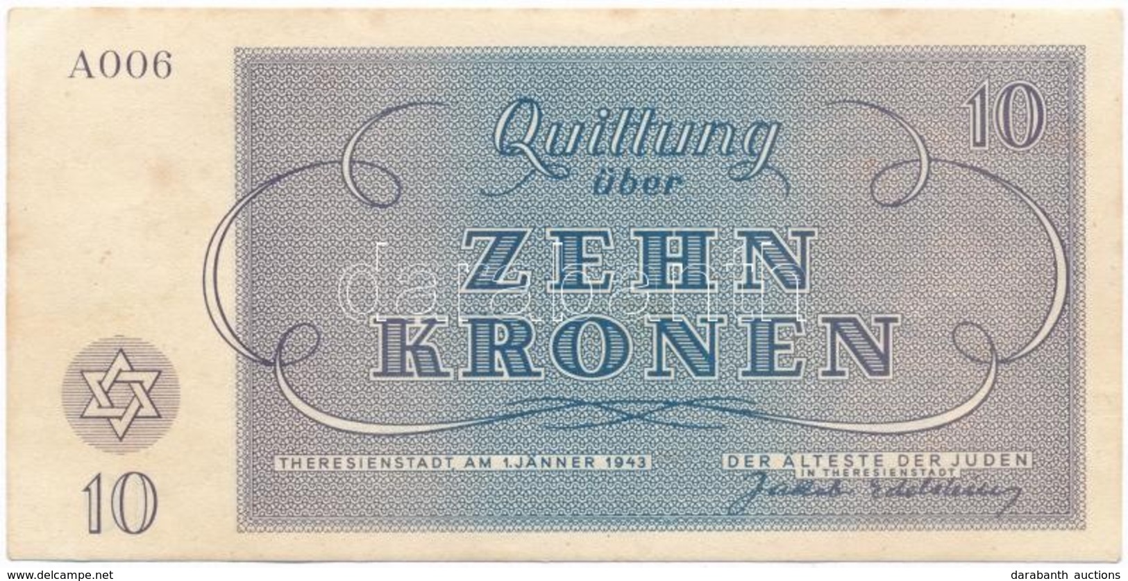 Német Harmadik Birodalom / Cseh-Morva Protektorátus / Theresienstadt Gettó 1943. Január 1. 10K T:I-
German Third Reich / - Non Classés