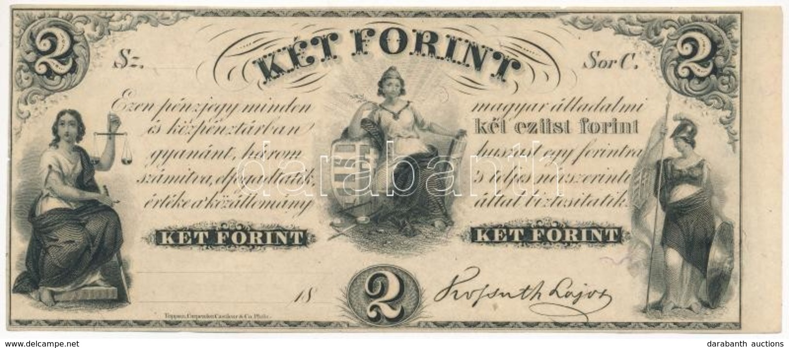 1852. 2Ft 'Kossuth Bankó' 'C' Kitöltetlen T:I- Foltos Hungary 1852. 2 Forint 'C' Without Date And Serial Number C:AU Sta - Unclassified
