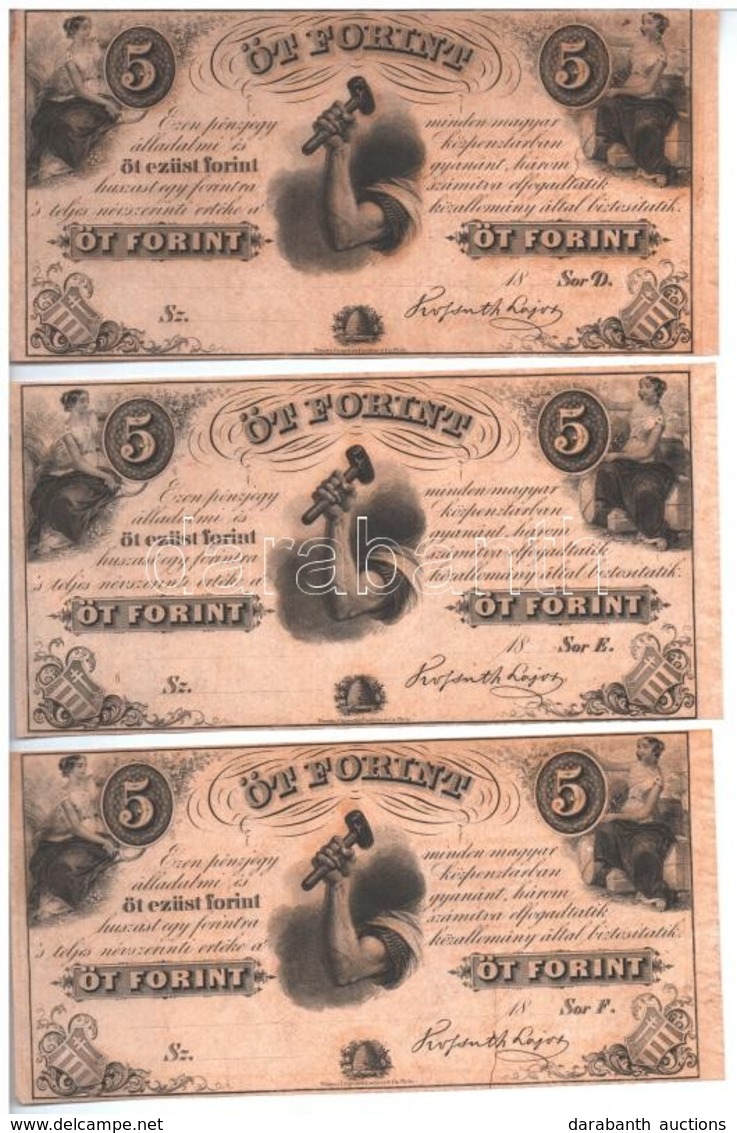 1852. 5Ft 'Kossuth Bankó' (3xklf) Kitöltetlen 'D', 'E', 'F' Sorozat T:I-,II
Hungary 1852. 5 Forint (3xdiff) Without Date - Unclassified