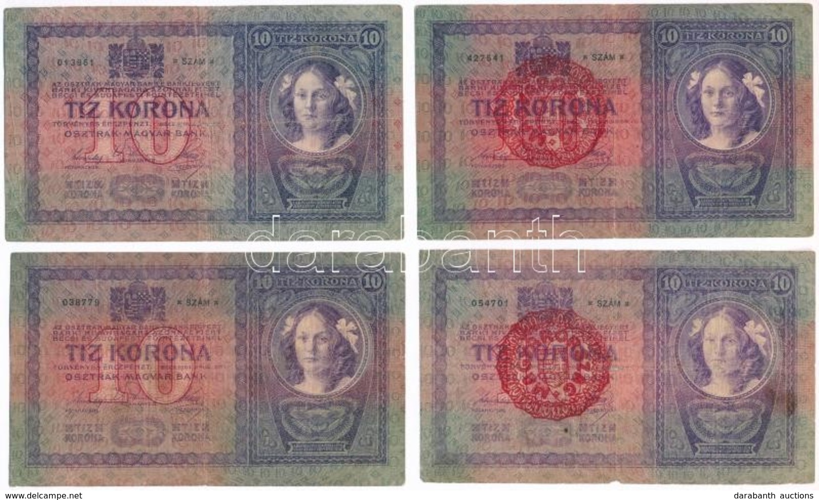 1904. 10K (4x) Ebből 2db Piros 'MAGYARORSZÁG' Körbélyegzővel T:III,III-,IV - Unclassified